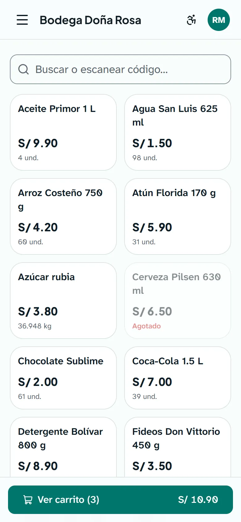 La misma pantalla de venta en un celular, con el botón Ver carrito abajo.