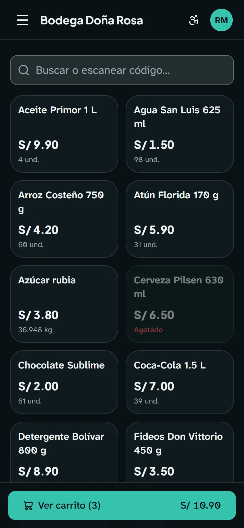 La misma pantalla de venta en un celular, con el botón Ver carrito abajo.